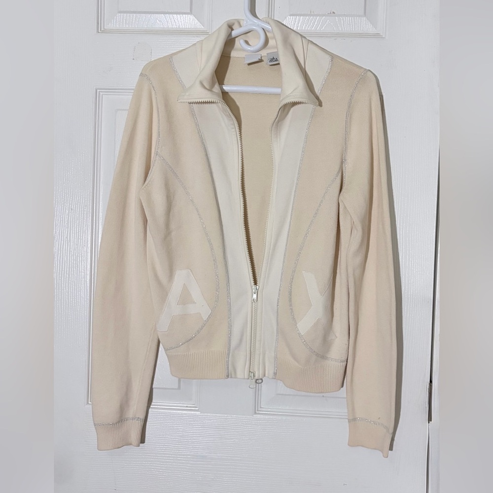 A|X Armani Exchange Cream knit Sweater Full Zipper Sz L